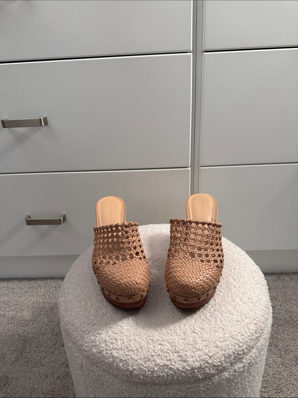 Veronica Beard Woven Tan Clog Mules
